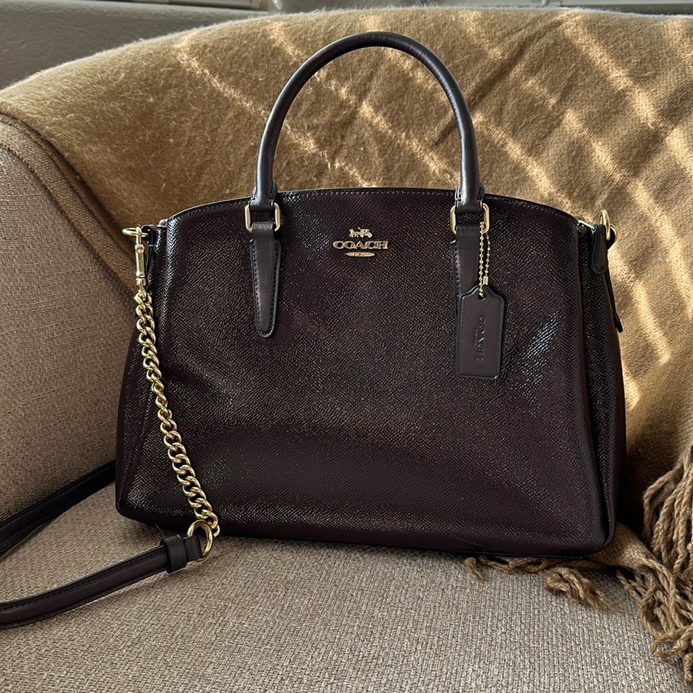 EUC Coach Crossgrain Mini Sage Carryall in Oxblood